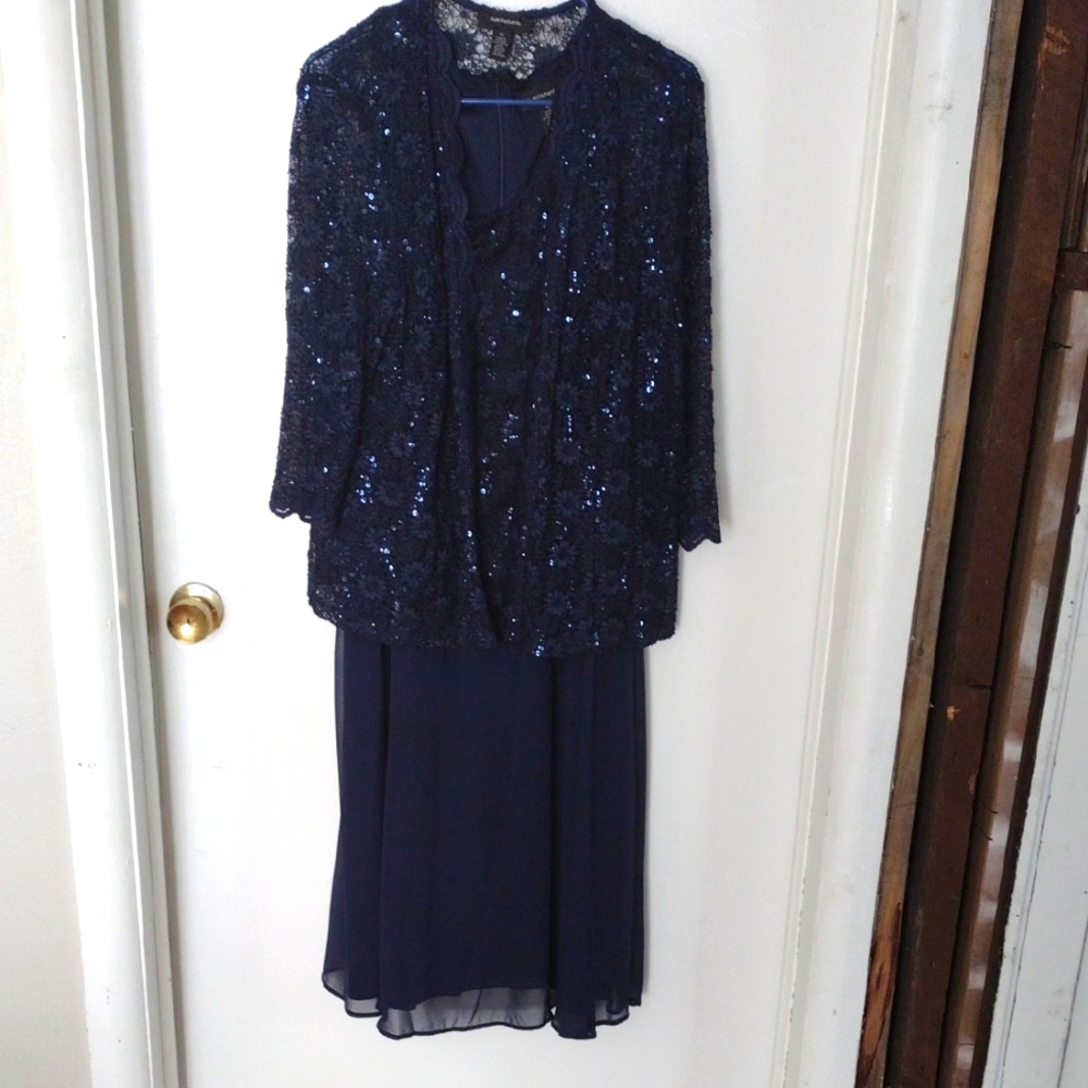Elegant Navy Blue Two Piece Sequin Dress